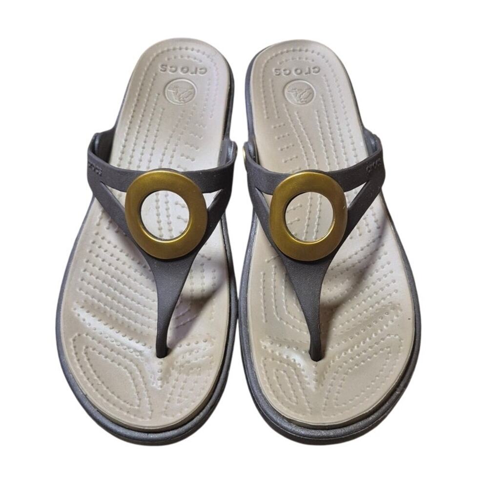 Crocs Sanrah Beveled Circle Wedge Sandals Size W10 - Picture 1 of 7